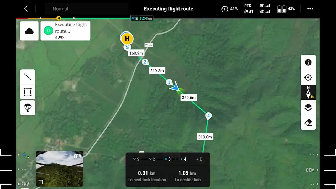 A flight mission running along its route on screen